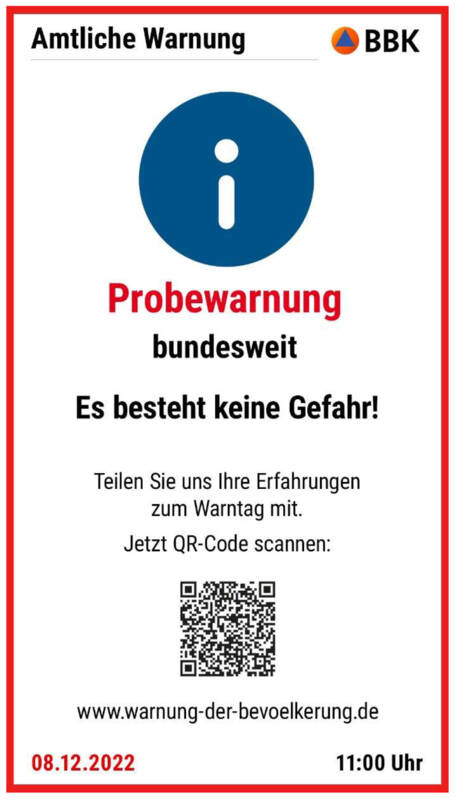 Bundesweiter Warntag Beispiel App-Ansicht NINA